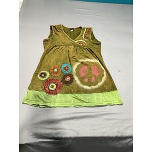Rising International Green Peace Floral Patch Tunic Top L